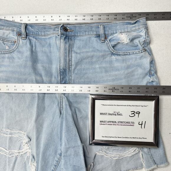 American Eagle Shorts 20 90s Boyfriend Bermuda Blue Denim Distressed Grunge - Picture 3 of 9